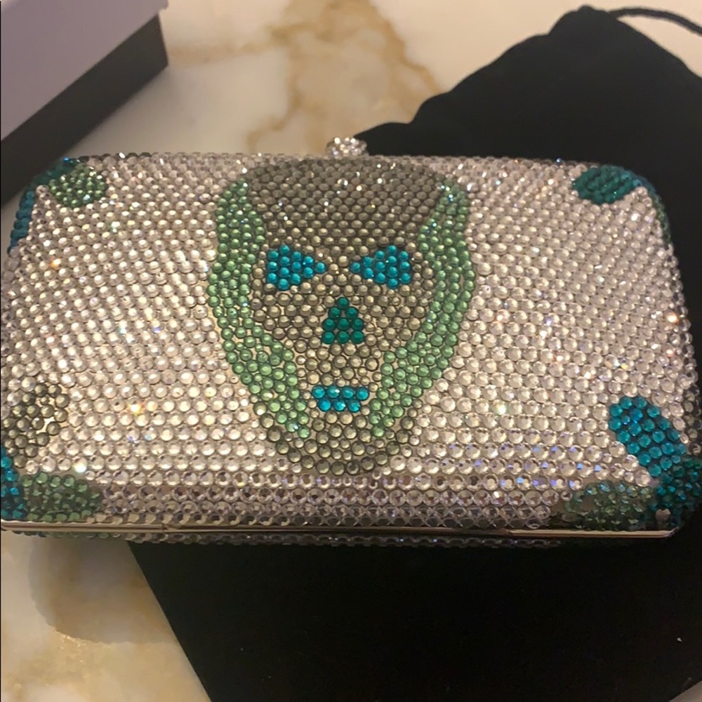 Rhinestone skull clutch with original box and pen